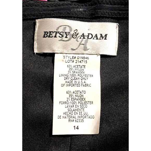 Y2K Betsy & Adam Black Fuchsia Satin Wave Cocktail Mini Dress Size 14 Going Out - Picture 2 of 10